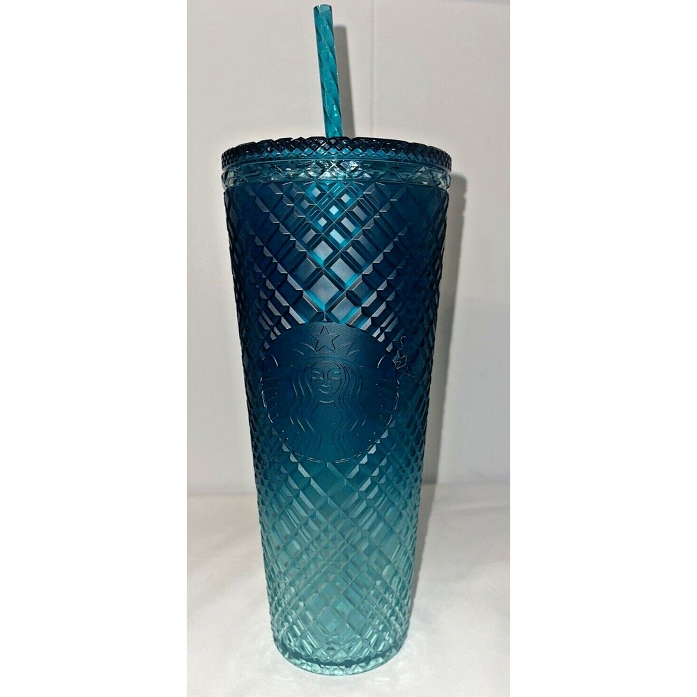 Starbucks 2023 Spring Ombre Teal Blue Green Jeweled 24oz Venti Cold Cup Tumbler